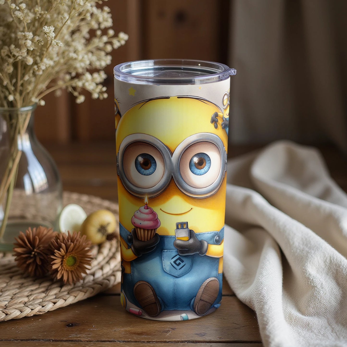 Adorable Cartoon Character Tumbler with Cupcake Design