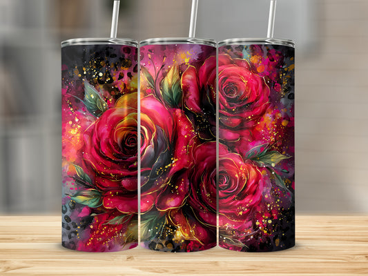 Vibrant Red Rose Art Design Tumbler for Ultimate Style