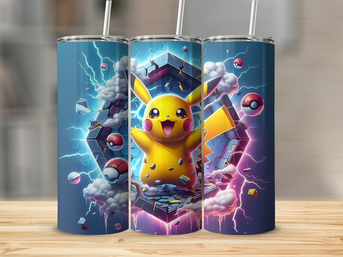 Vibrant Pikachu and Pokeball Tumbler Travel Mug