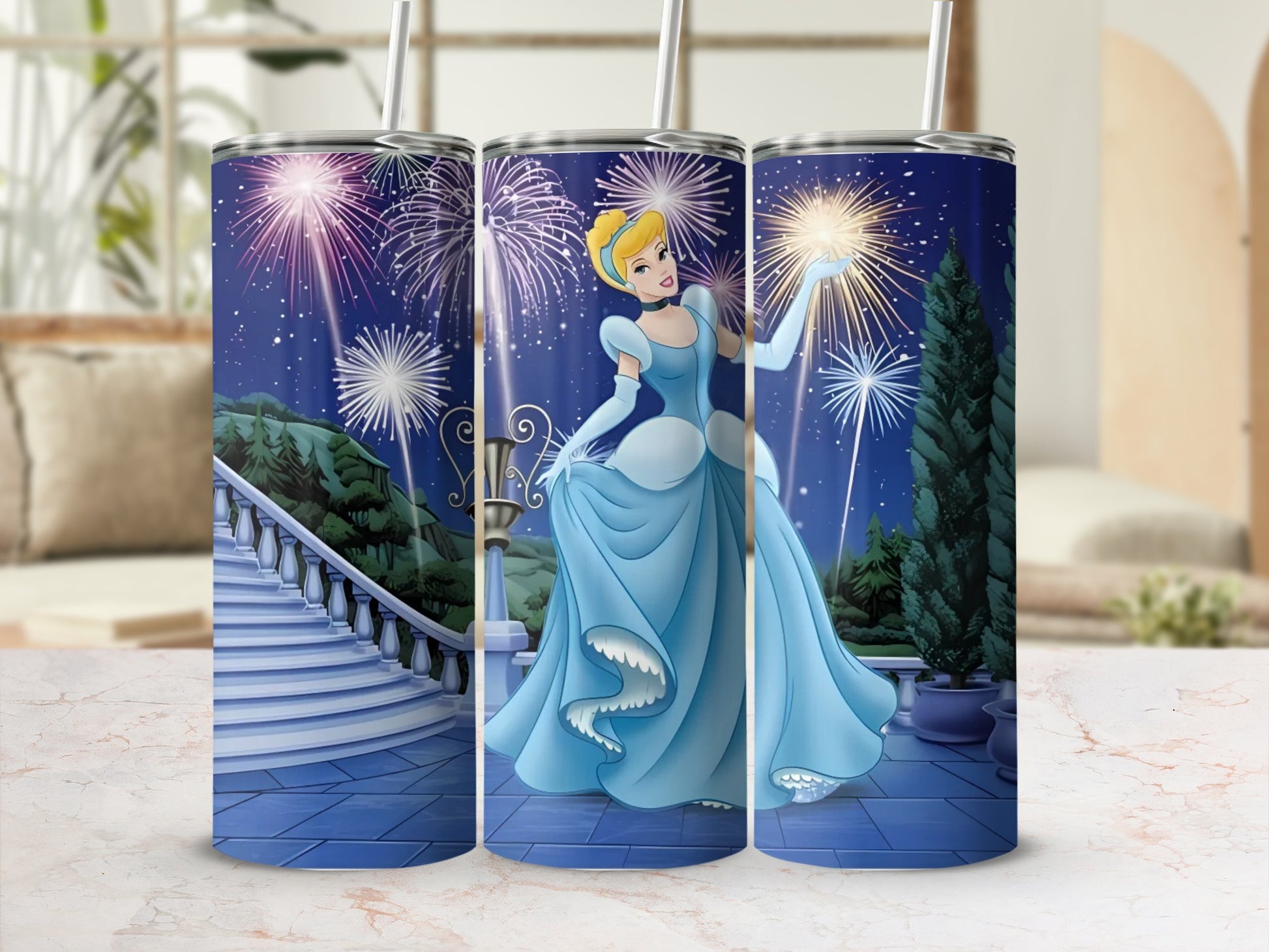 Fireworks Cinderella Design Night Scene Tumbler