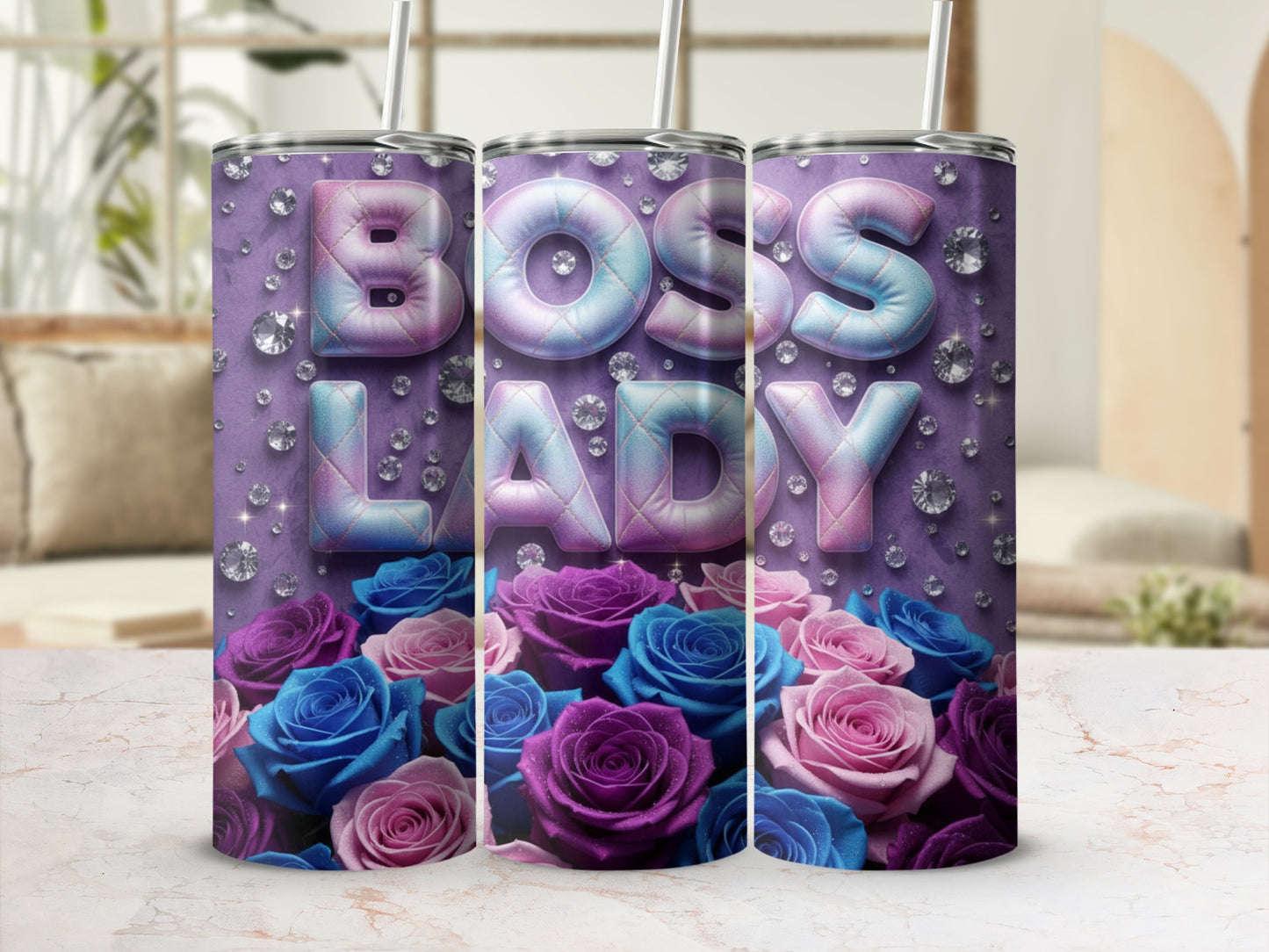 Boss Lady Diamond and Roses Tumbler Cup