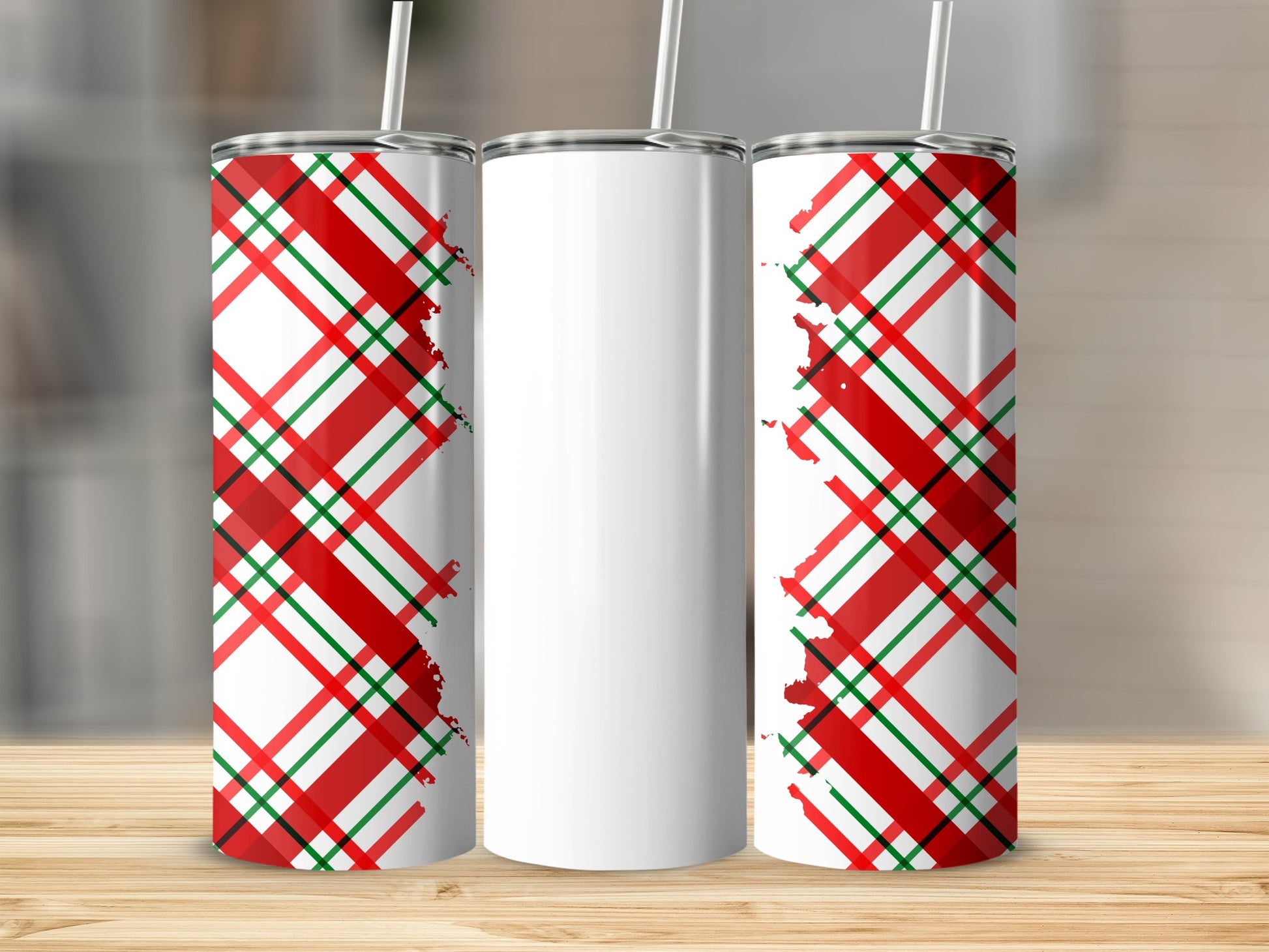 Festive Red and Green Plaid Pattern Tumbler Product