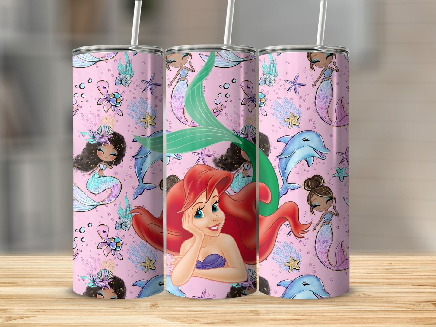 Mermaid and Dolphin Fantasy Illustrated Tumbler