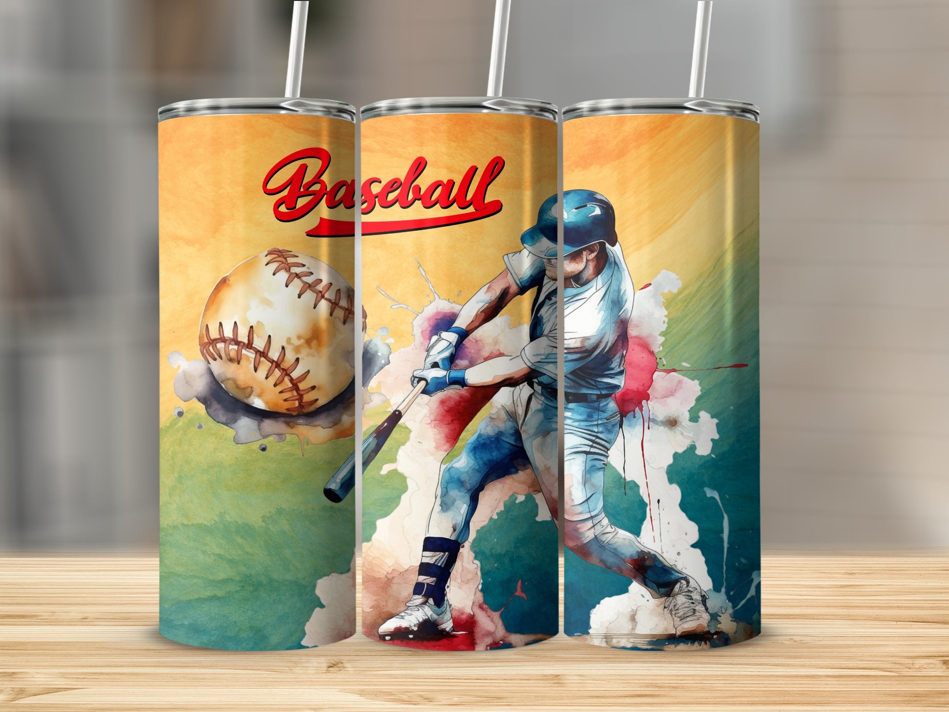 Colorful Watercolor Baseball Design Tumbler Product