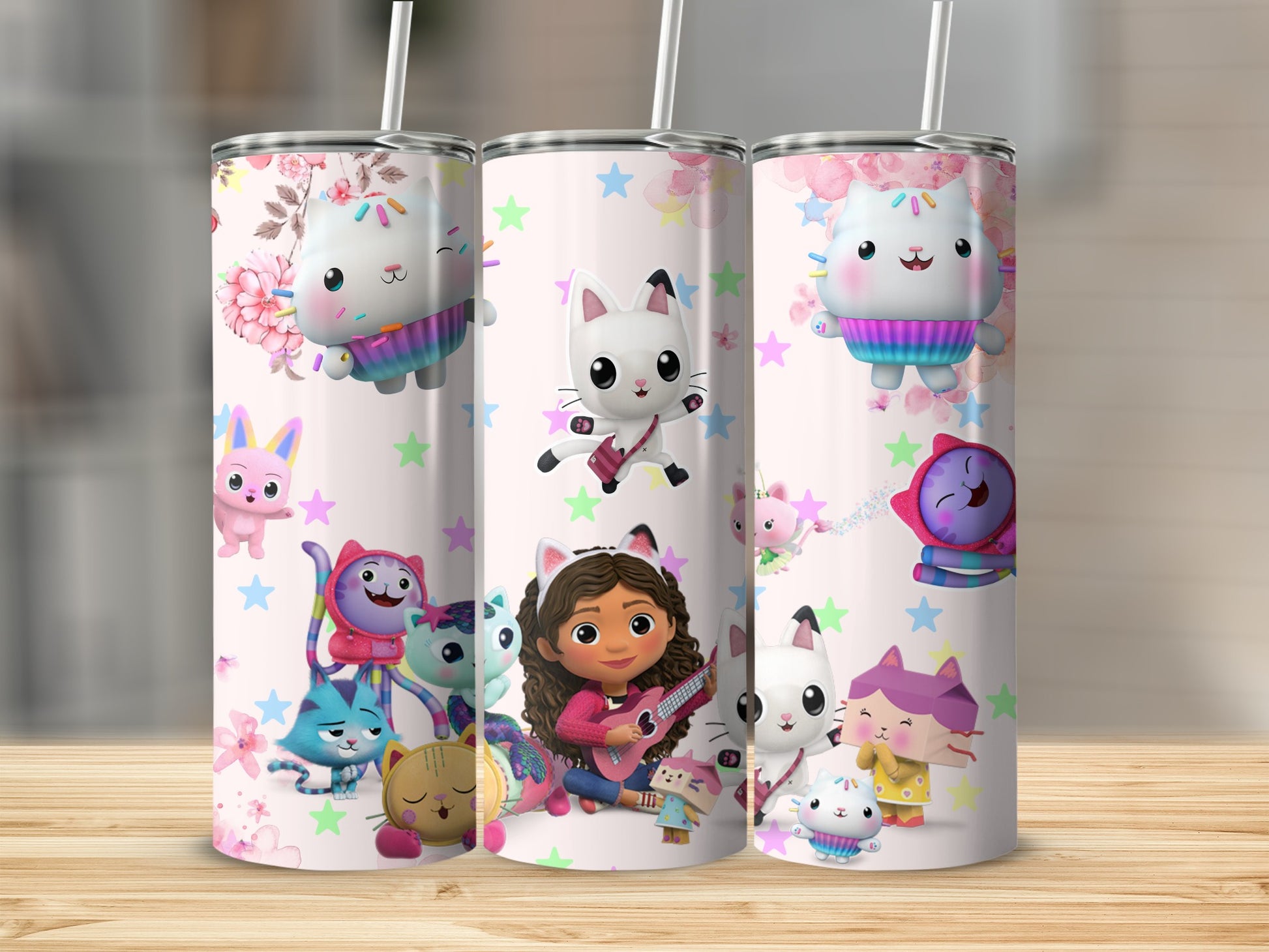 Cute Cartoon Character Tumbler With Straws Stainless Steel