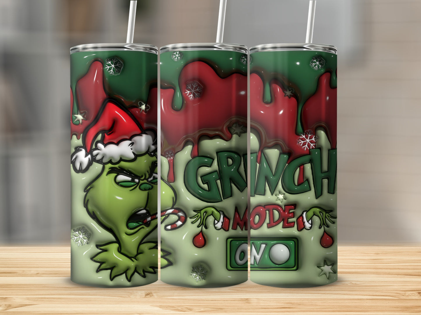 Grinch Mode On Santa Hat Holiday Design Tumbler