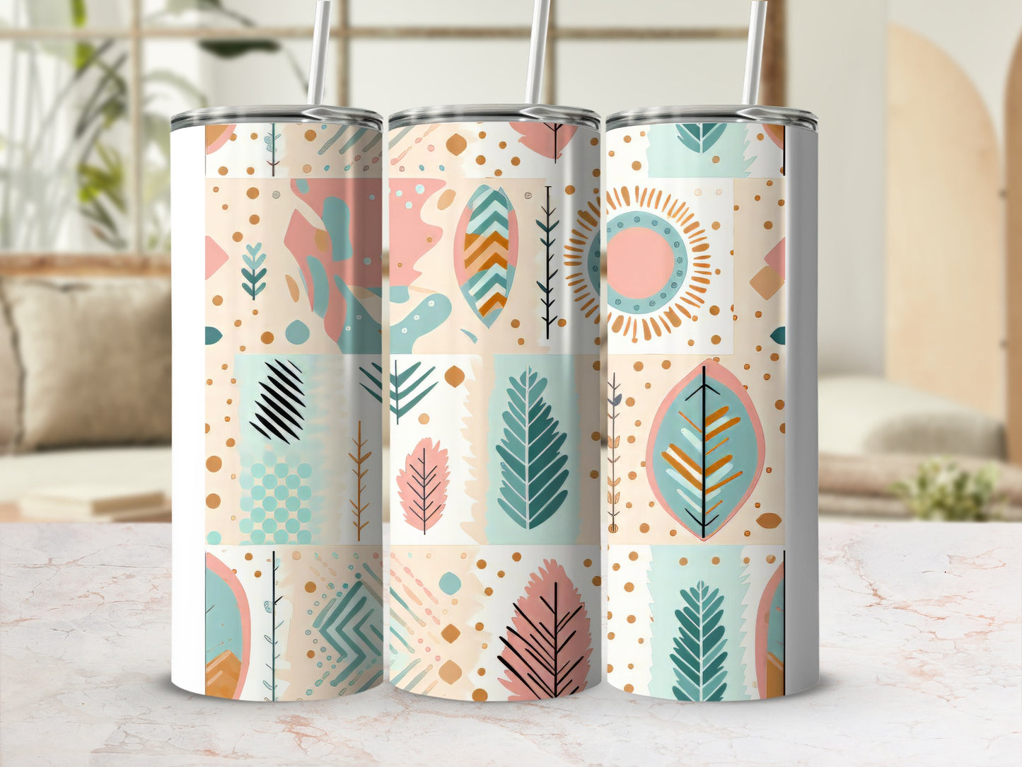 Colorful Geometric Leaf Pattern Tumbler Product