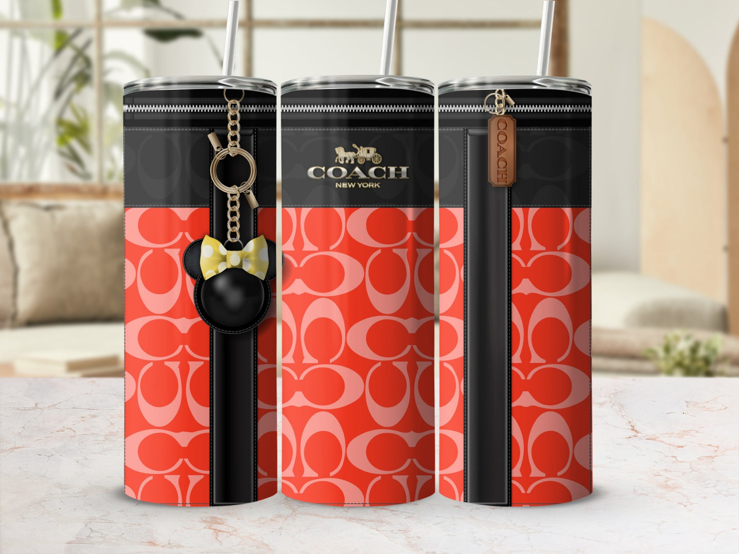 Stylish Red Patterned Coach New York Tumbler Cups