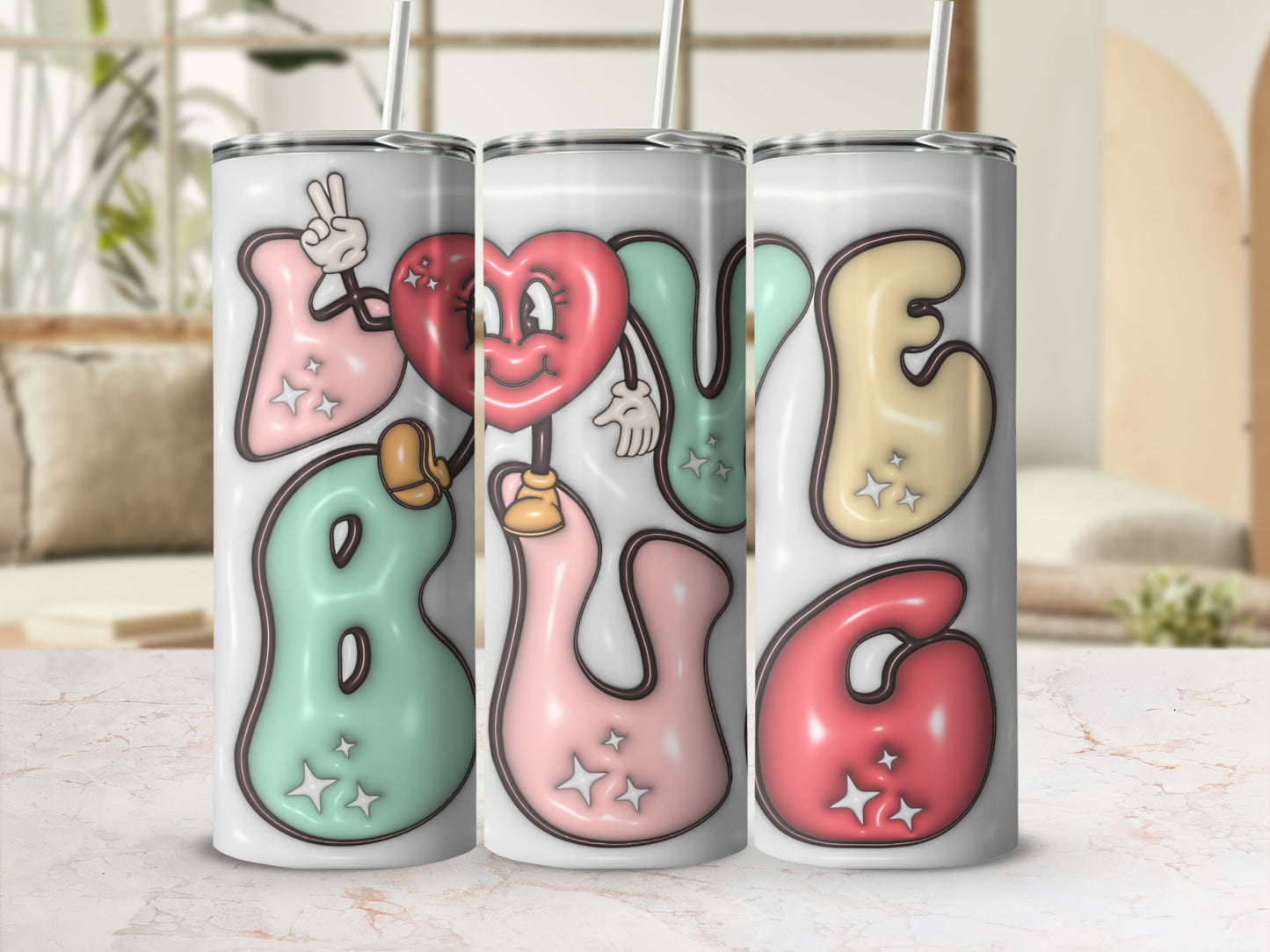 Fun and Colorful Love Bug Tumbler with Straw