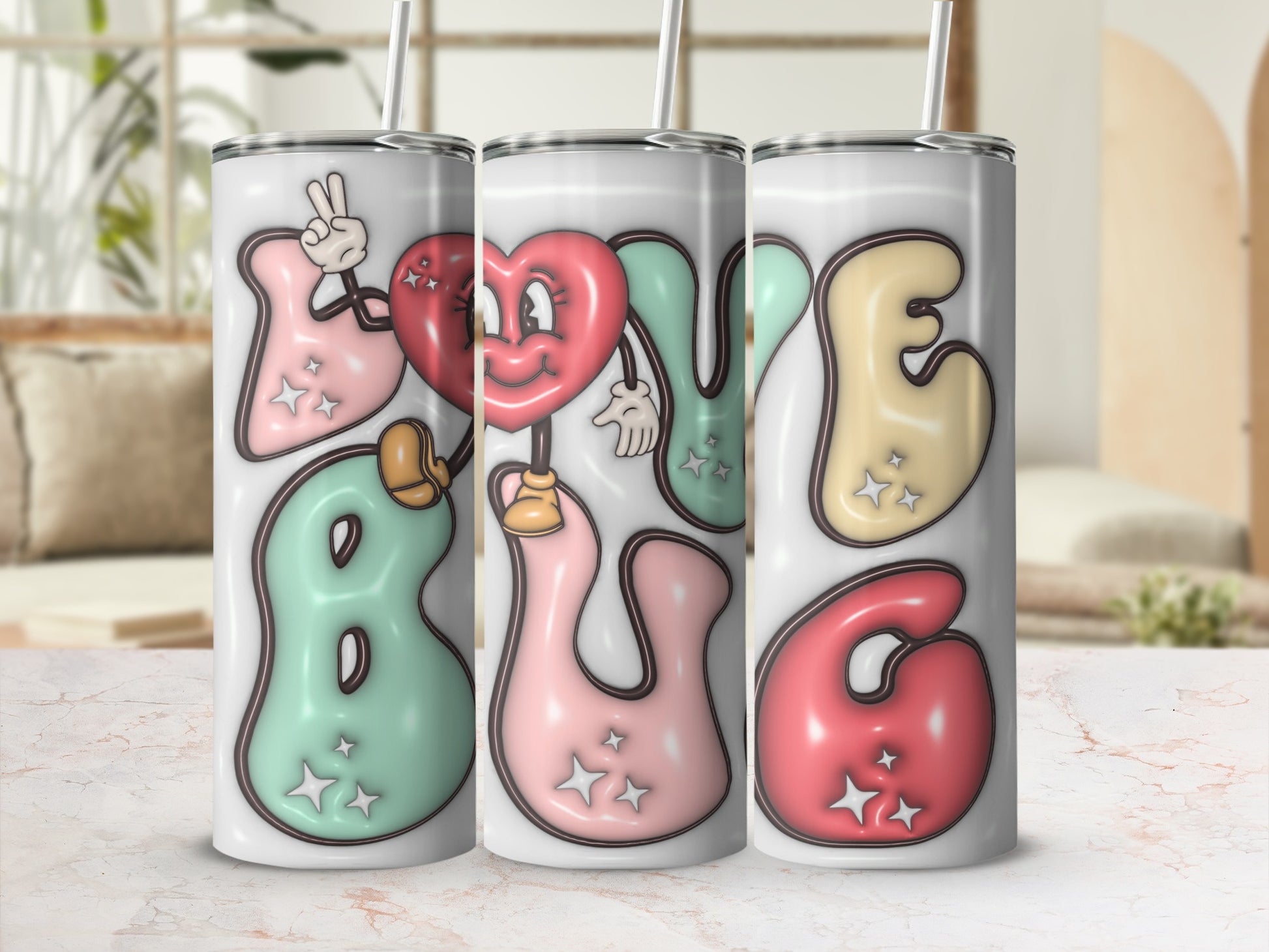 Fun and Colorful Love Bug Tumbler with Straw
