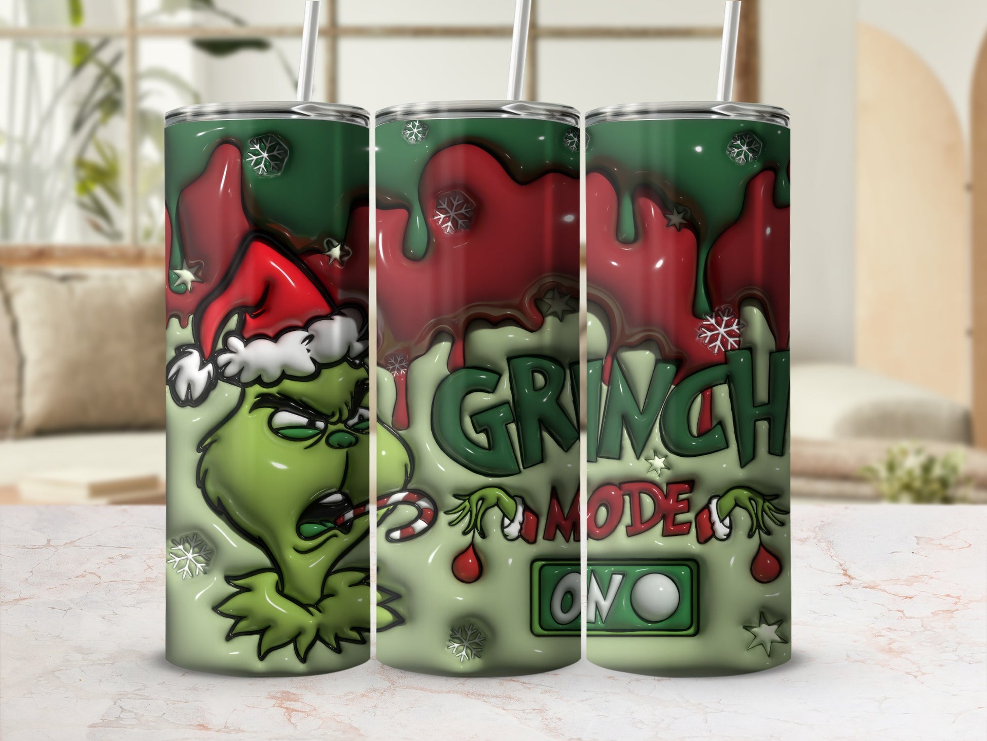 Grinch Mode On Christmas Themed Tumbler Cup for Holidays