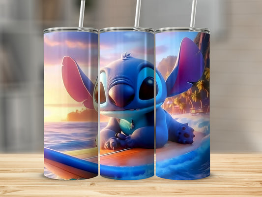 Cute Blue Cartoon Character Design Stainless Steel Tumbler