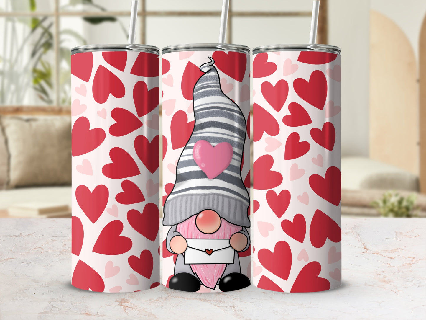 Cute Gnome with Hearts Design Tumbler Product