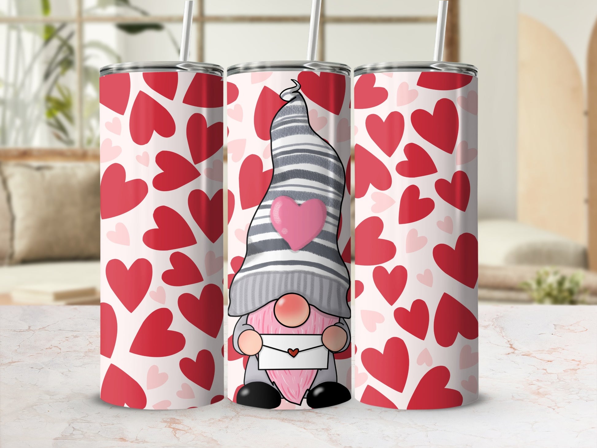 Cute Gnome with Hearts Design Tumbler Product