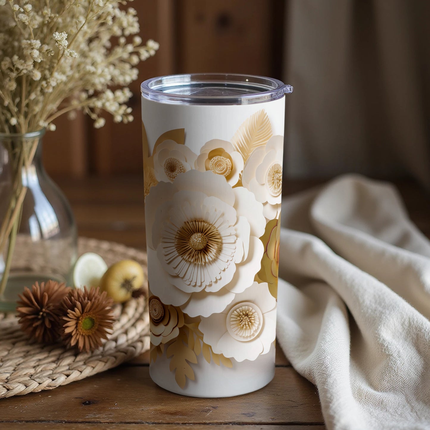 Elegant Floral Design Insulated Travel Tumbler