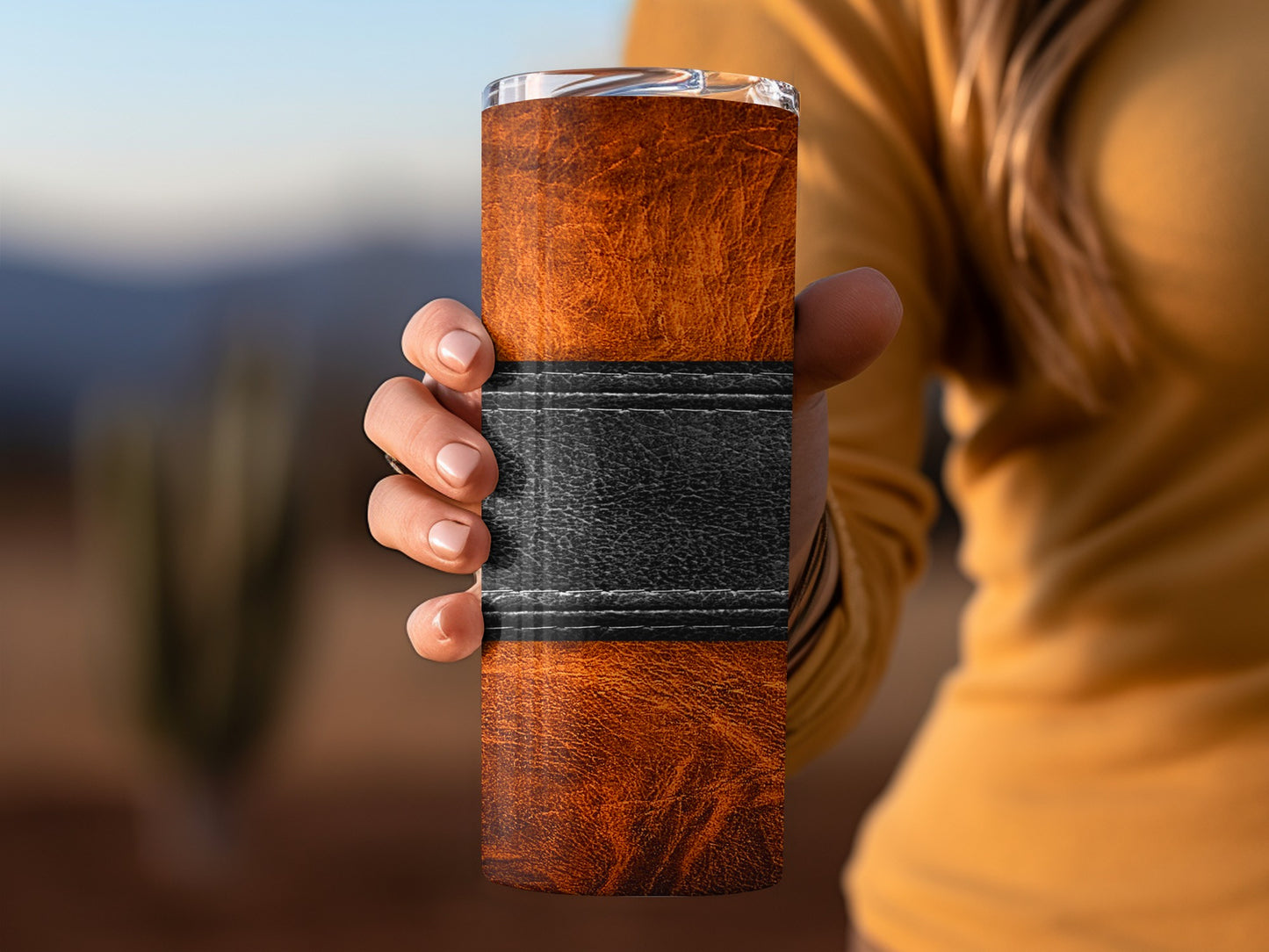 Orange Textured Appearance With Black Stripe Design Tumblers