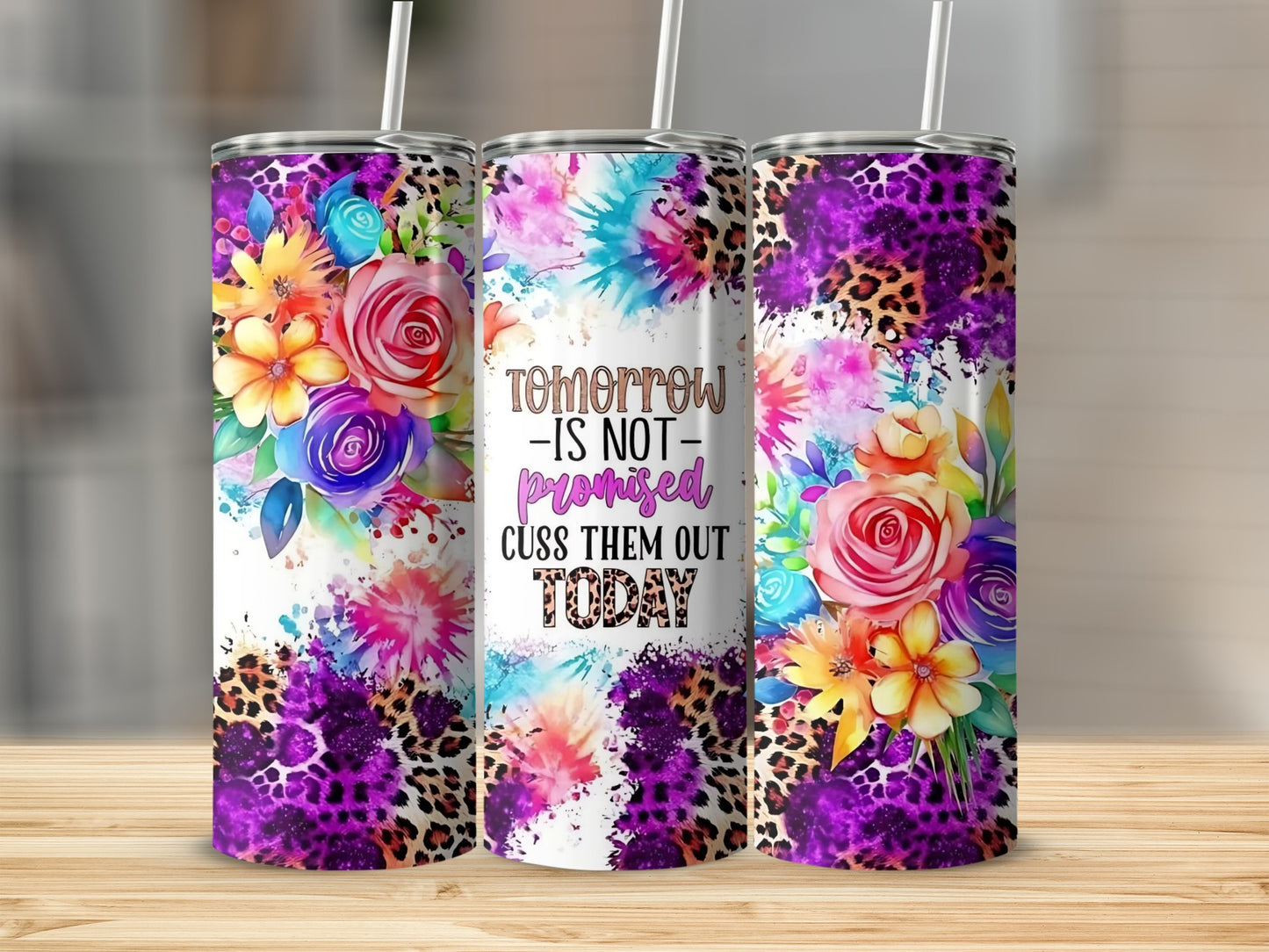 Colorful Floral and Leopard Print Tumbler Cup