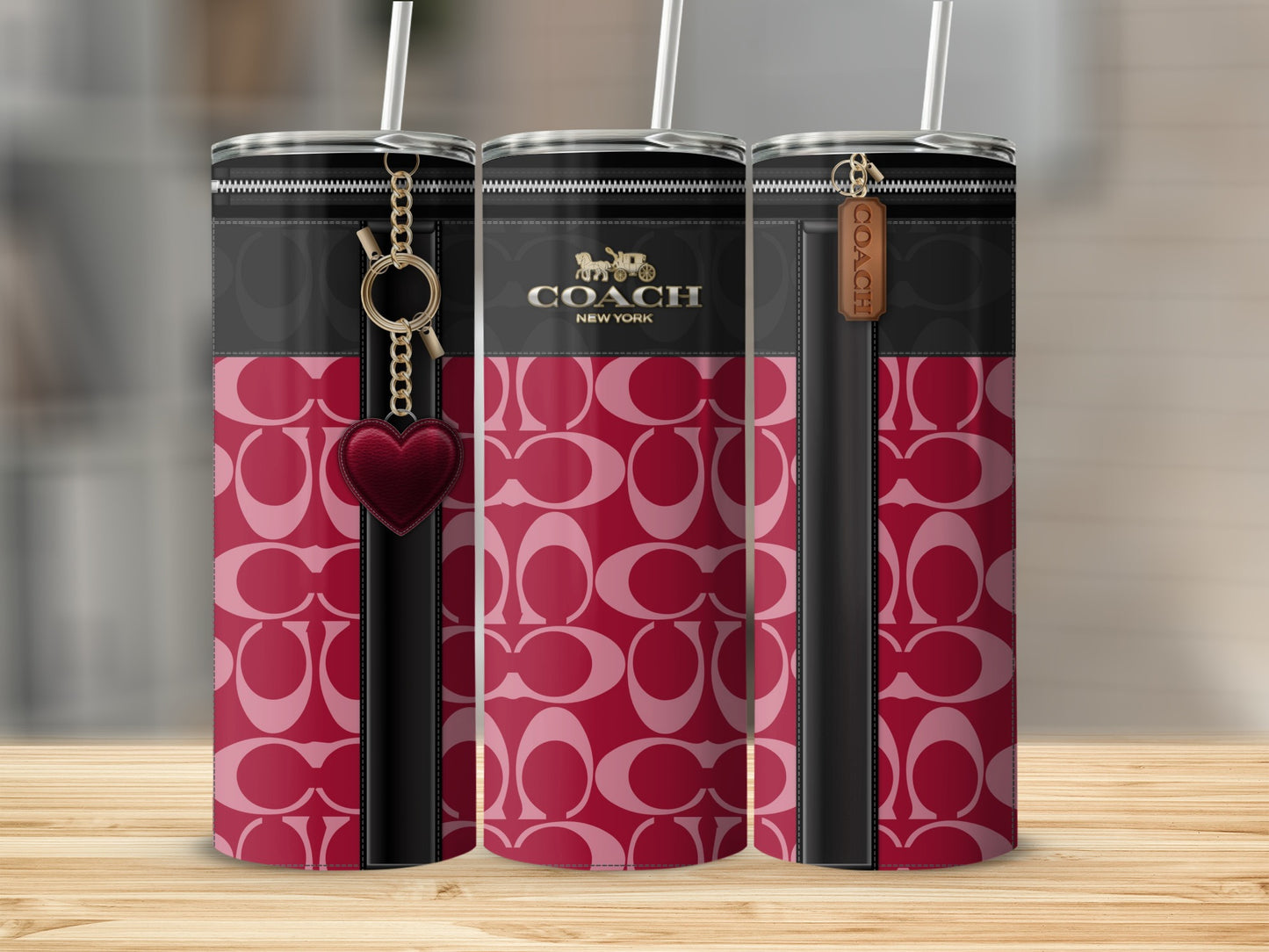 Stylish Pink Pattern with Heart Charm Tumbler