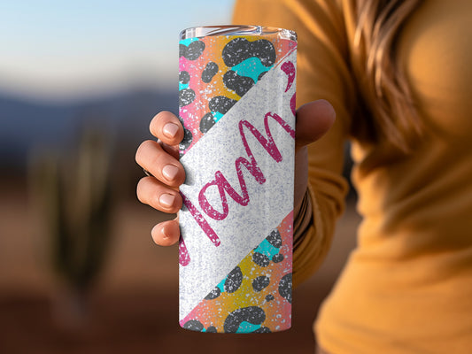 Colorful Leopard Print Tumbler with Mommy Design Cup