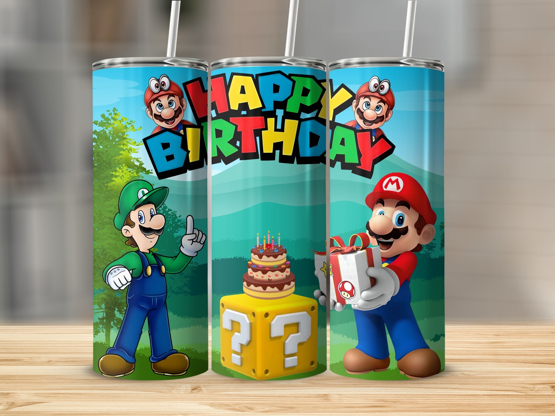 Happy Birthday Mario and Luigi Themed Tumblers