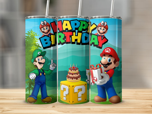 Happy Birthday Mario and Luigi Themed Tumblers