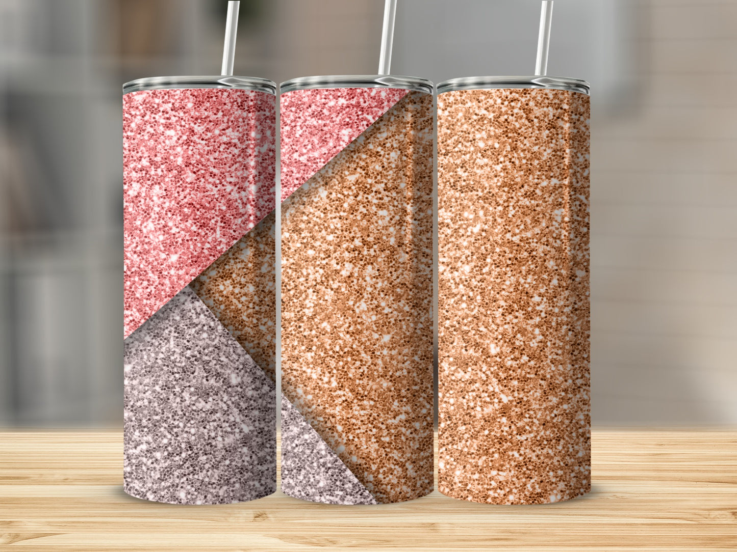 Glittery Sparkle Tumbler Set with Straw for Drinks