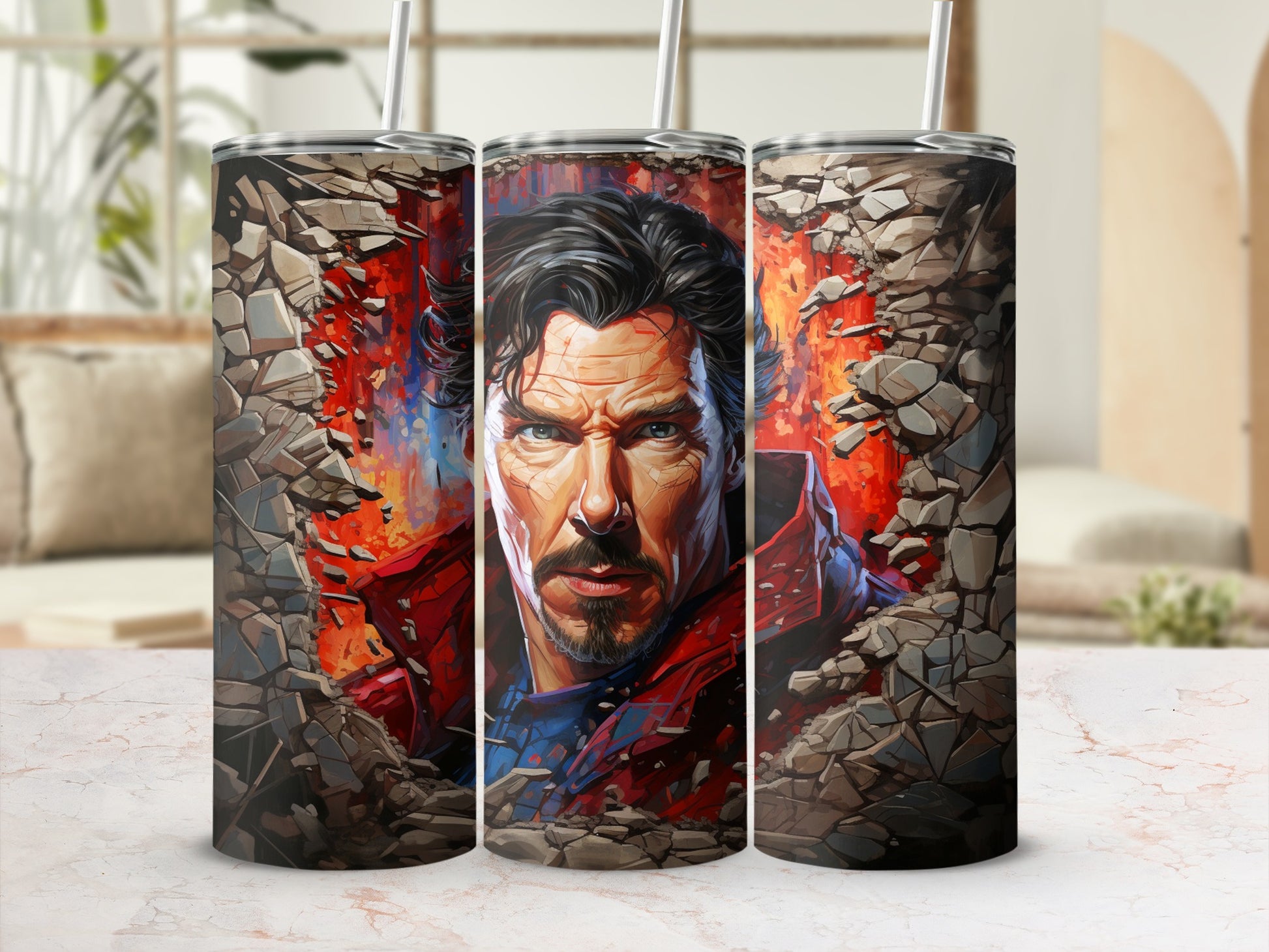 Superhero With Intense Glare in Rubble Background Tumbler