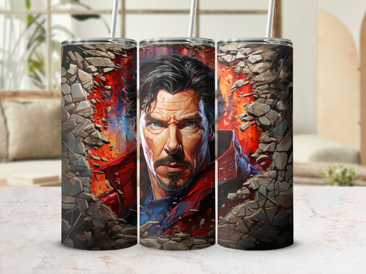 Superhero With Intense Glare in Rubble Background Tumbler