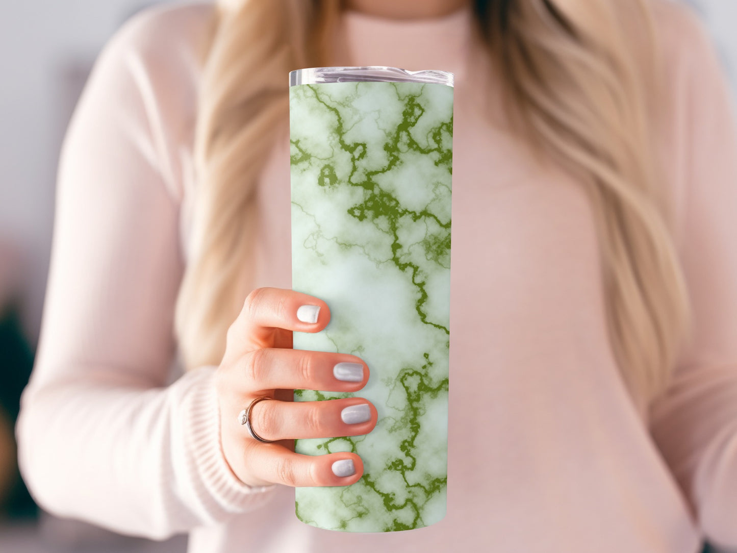 Abstract Olive Green Veins Pale Green Background Tumblers