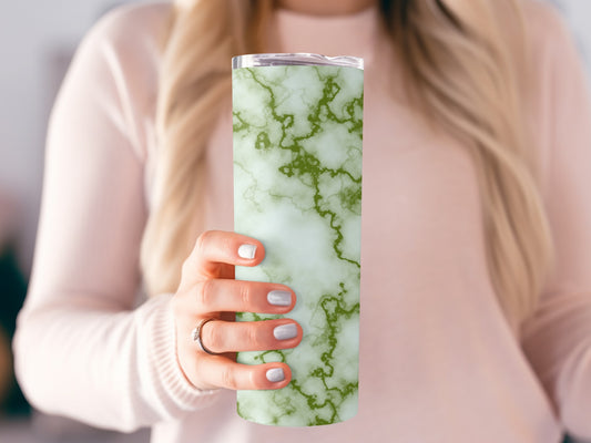 Abstract Olive Green Veins Pale Green Background Tumblers