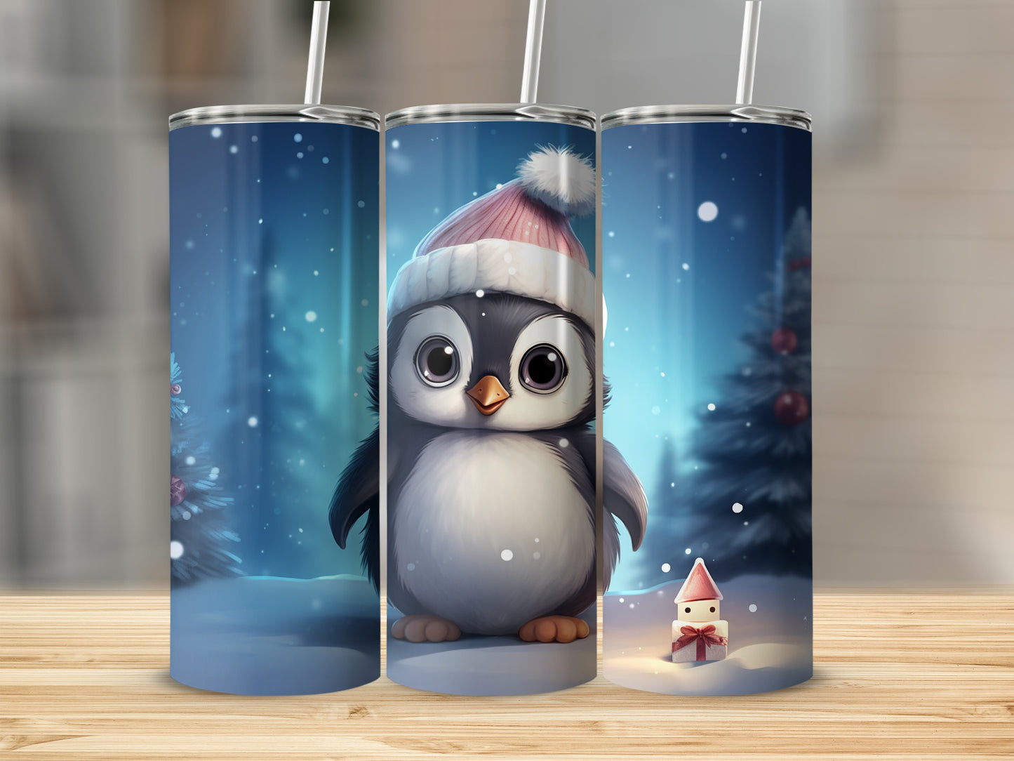 Adorable Christmas Penguin Themed Tumbler