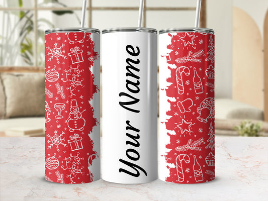 Personalized Christmas Theme Red Tumbler With Straw