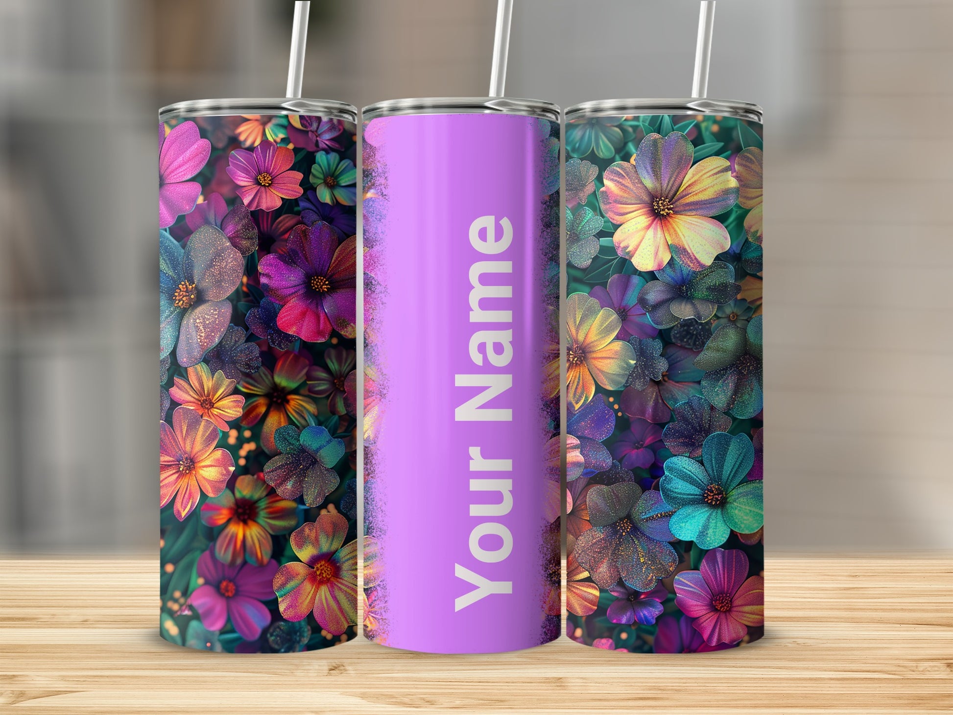 Personalized Floral Pattern Tumbler with Custom Name
