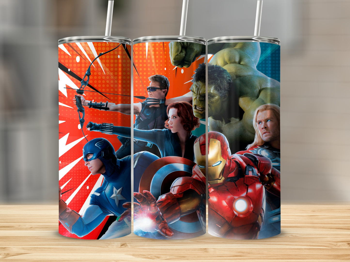 Superhero Team Tumbler with Straw Avengers Design