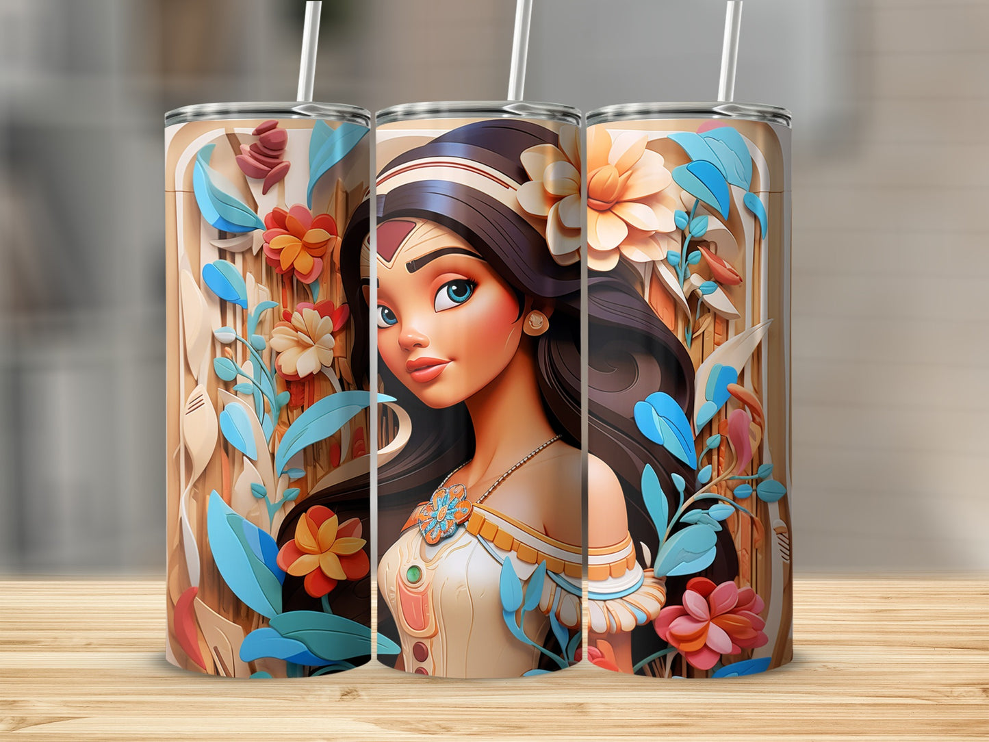 Elegant Floral Design Tumbler with Artistic Portrait