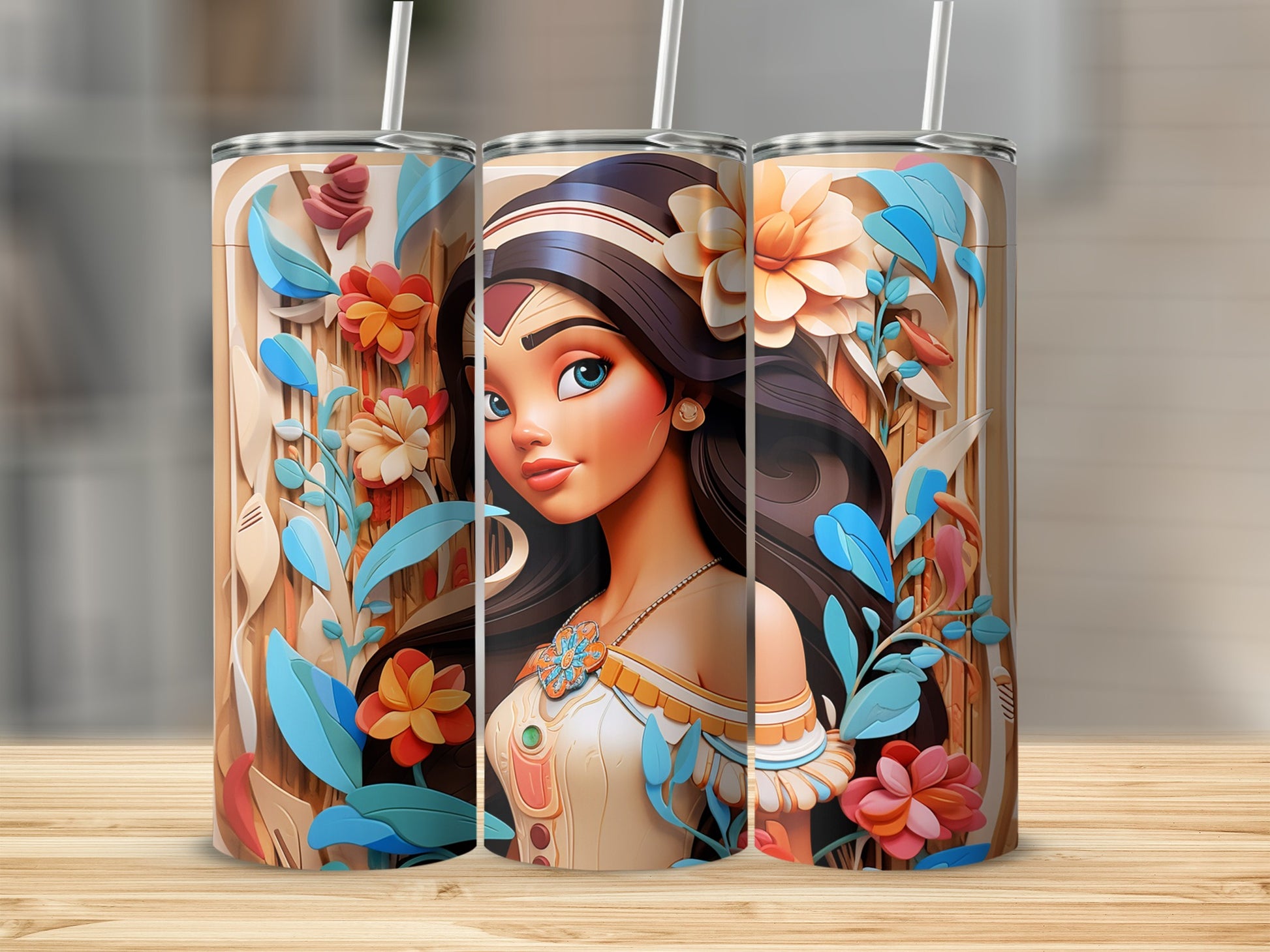 Elegant Floral Design Tumbler with Artistic Portrait