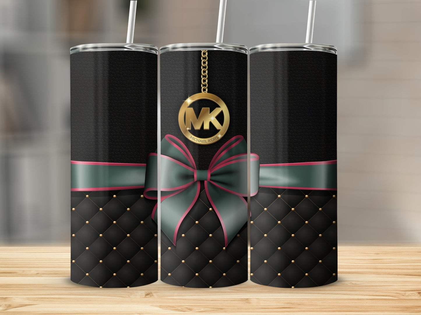 Elegant Black Quilted Tumbler with Stylish Bow Design