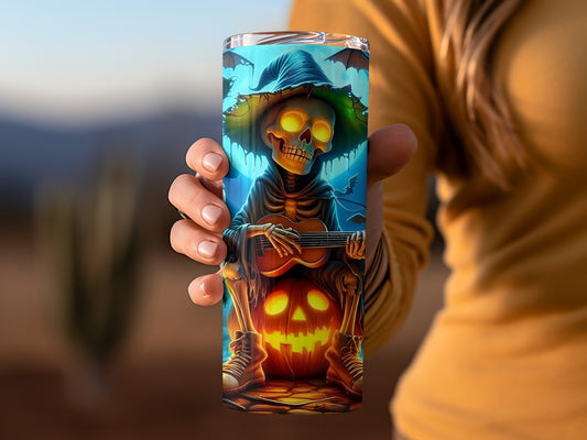 Halloween Skeleton Playing Guitar Tumbler