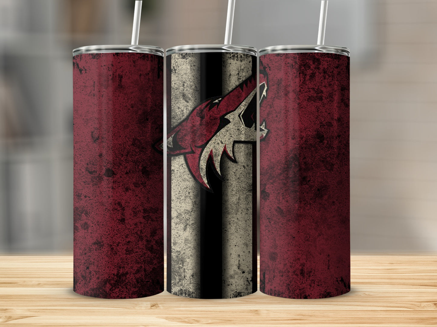 Distressed Red and Black Wolf Design Tumbler Cup
