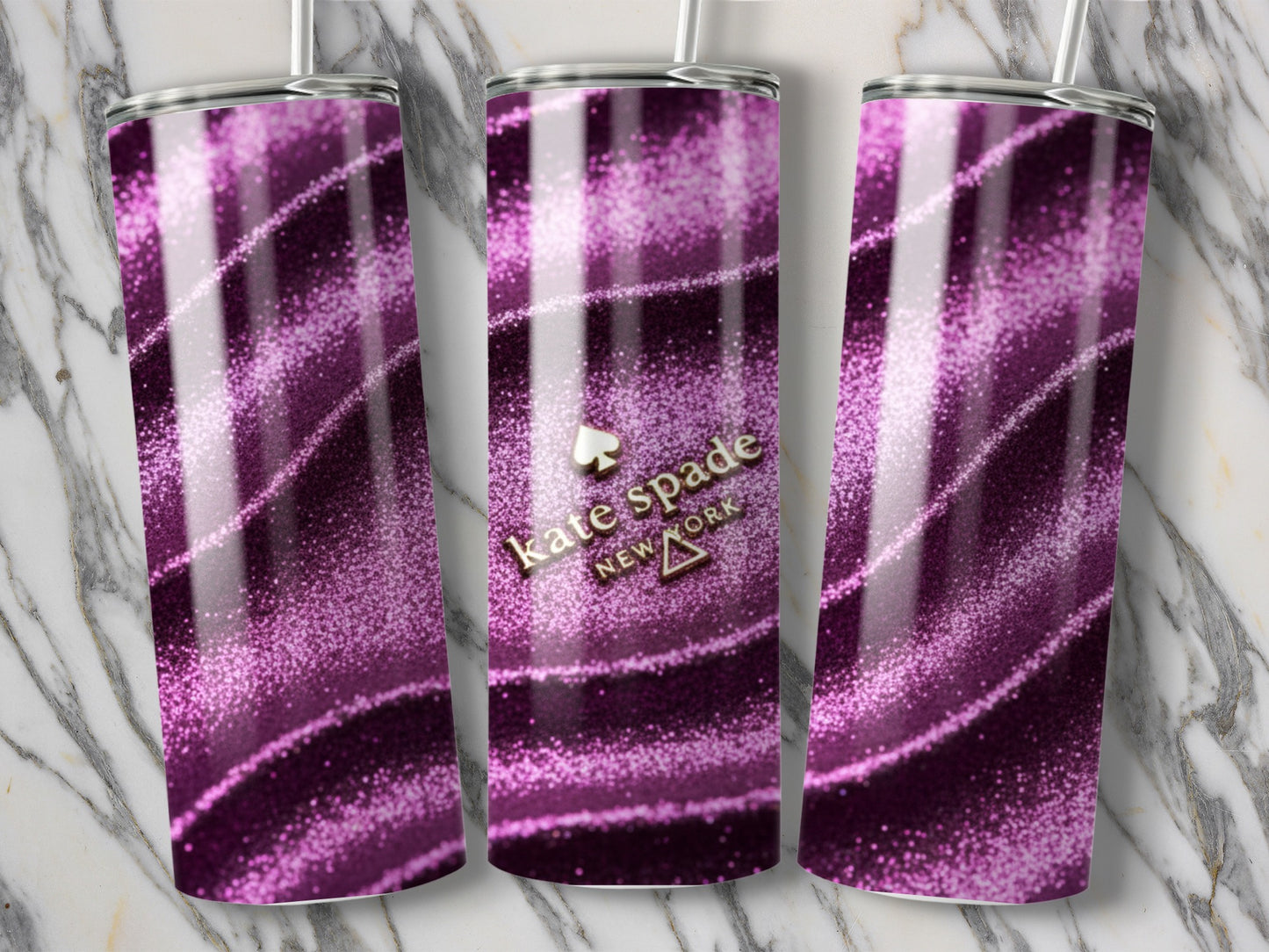 Kate Spade Inspired  New York Sparkling Purple Design Tumblers