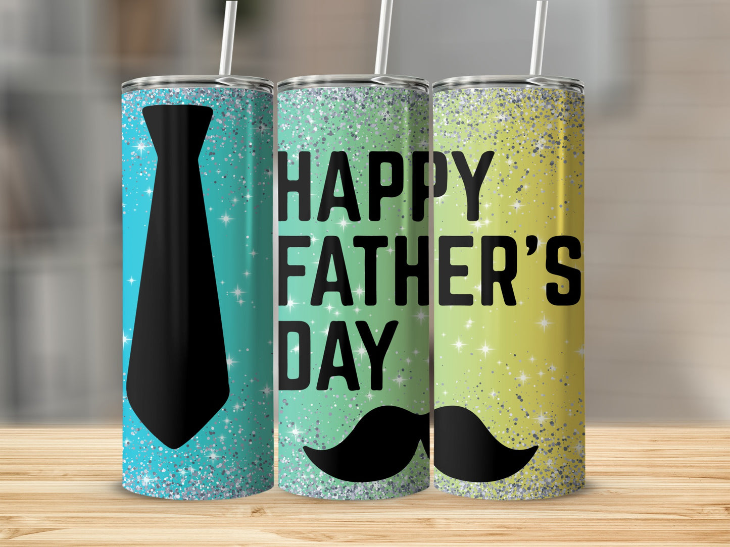Glittery Happy Father's Day Design Tumbler Set