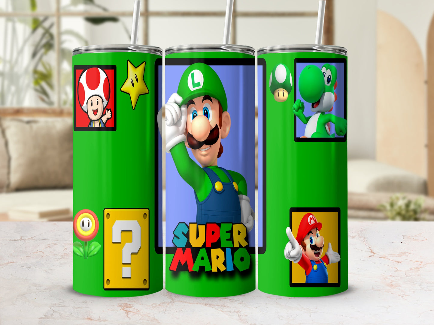 Super Mario Characters Green Insulated Tumbler