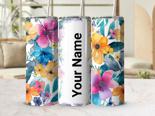 Personalized Floral Tumbler with Custom Name Option