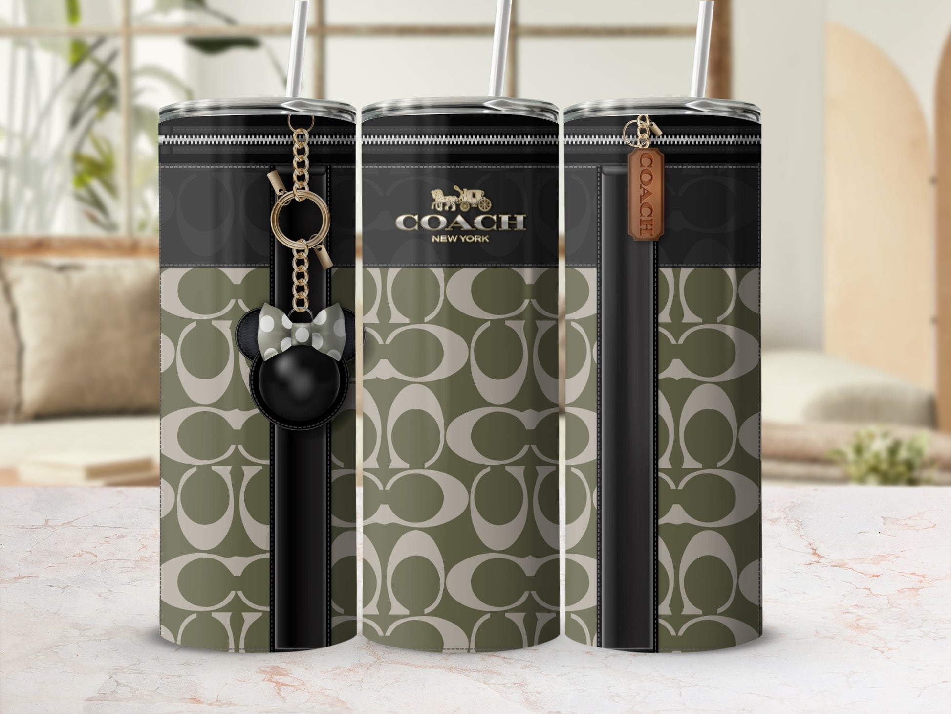Stylish Coach New York Patterned Tumbler with Keychain