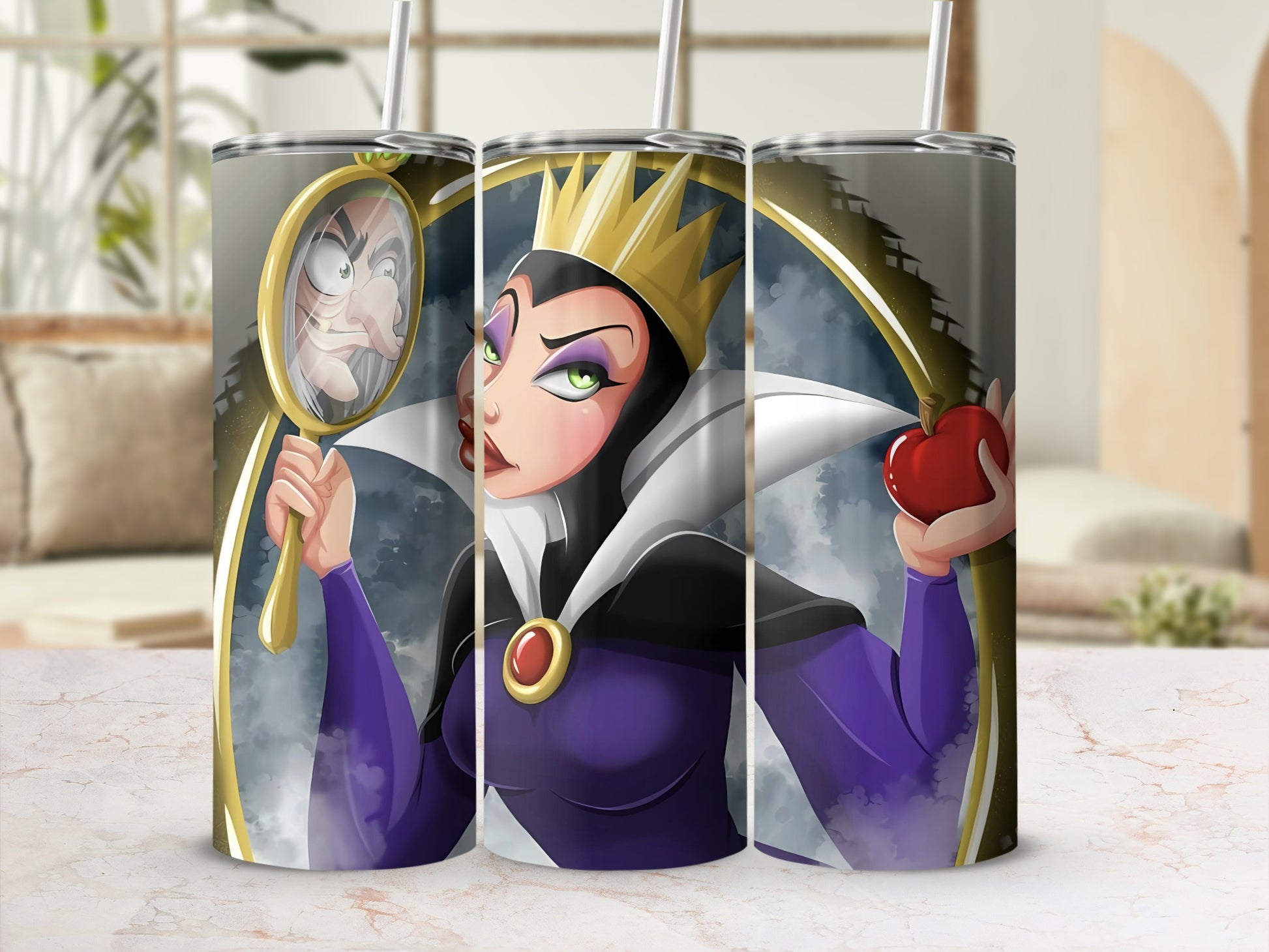 Evil Queen with Mirror and Apple Design Tumbler