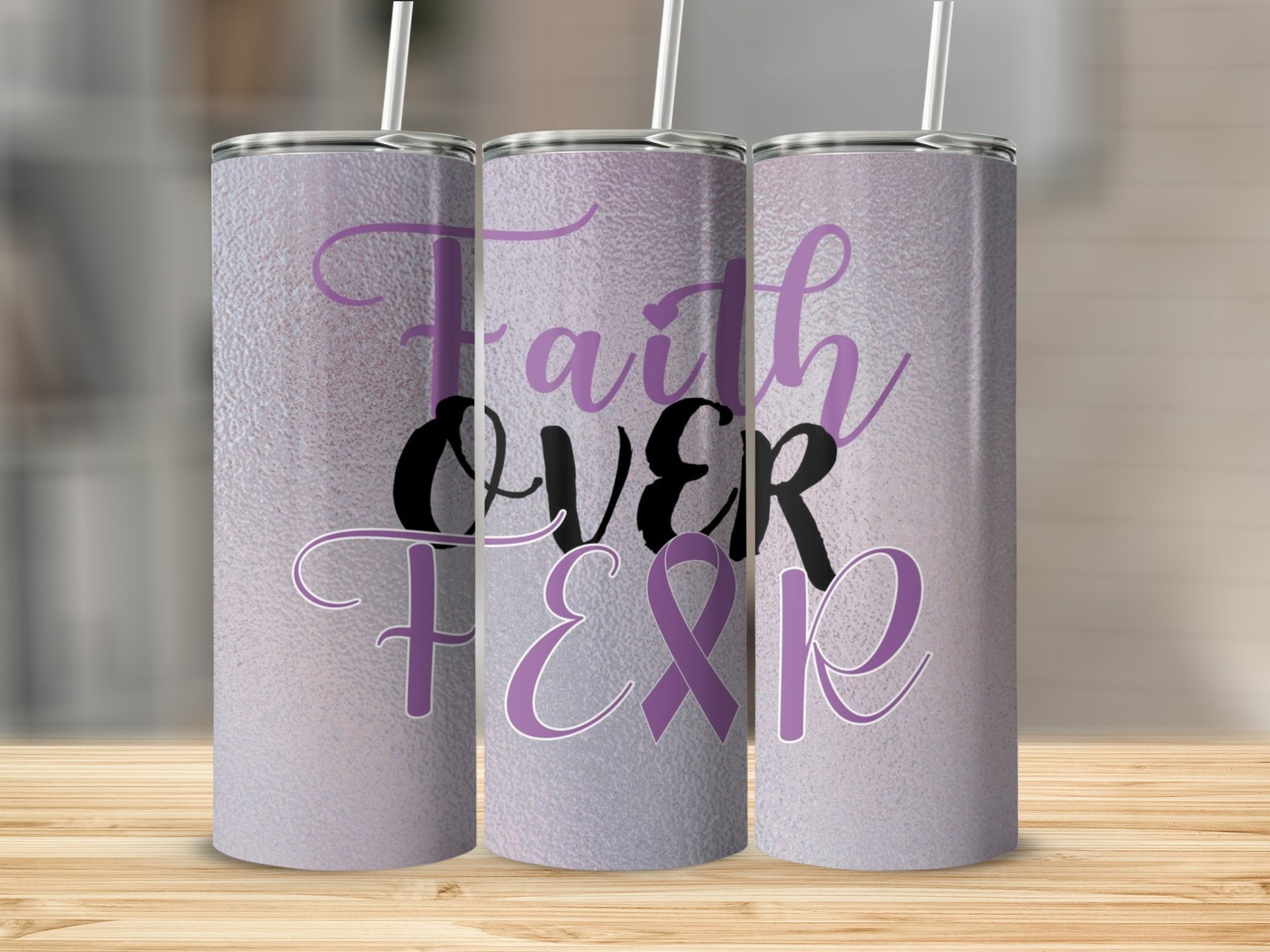 Faith Over Fear Inspirational Tumbler with Straw