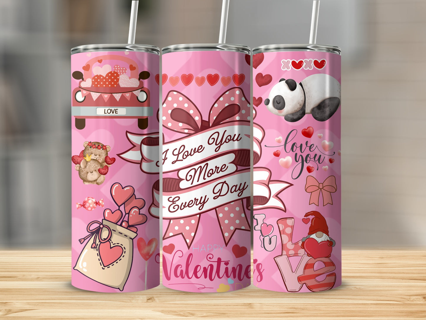Valentine's Day Themed Tumbler with Cute Designs