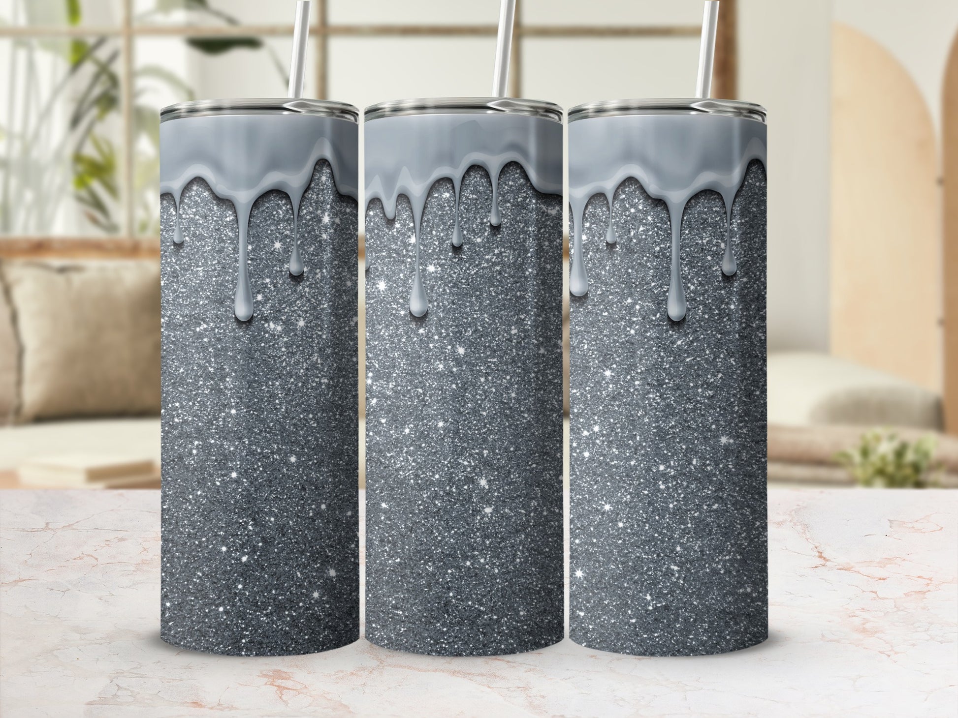 Silver Drip Sparkle Design Custom Tumbler For Stylish Use