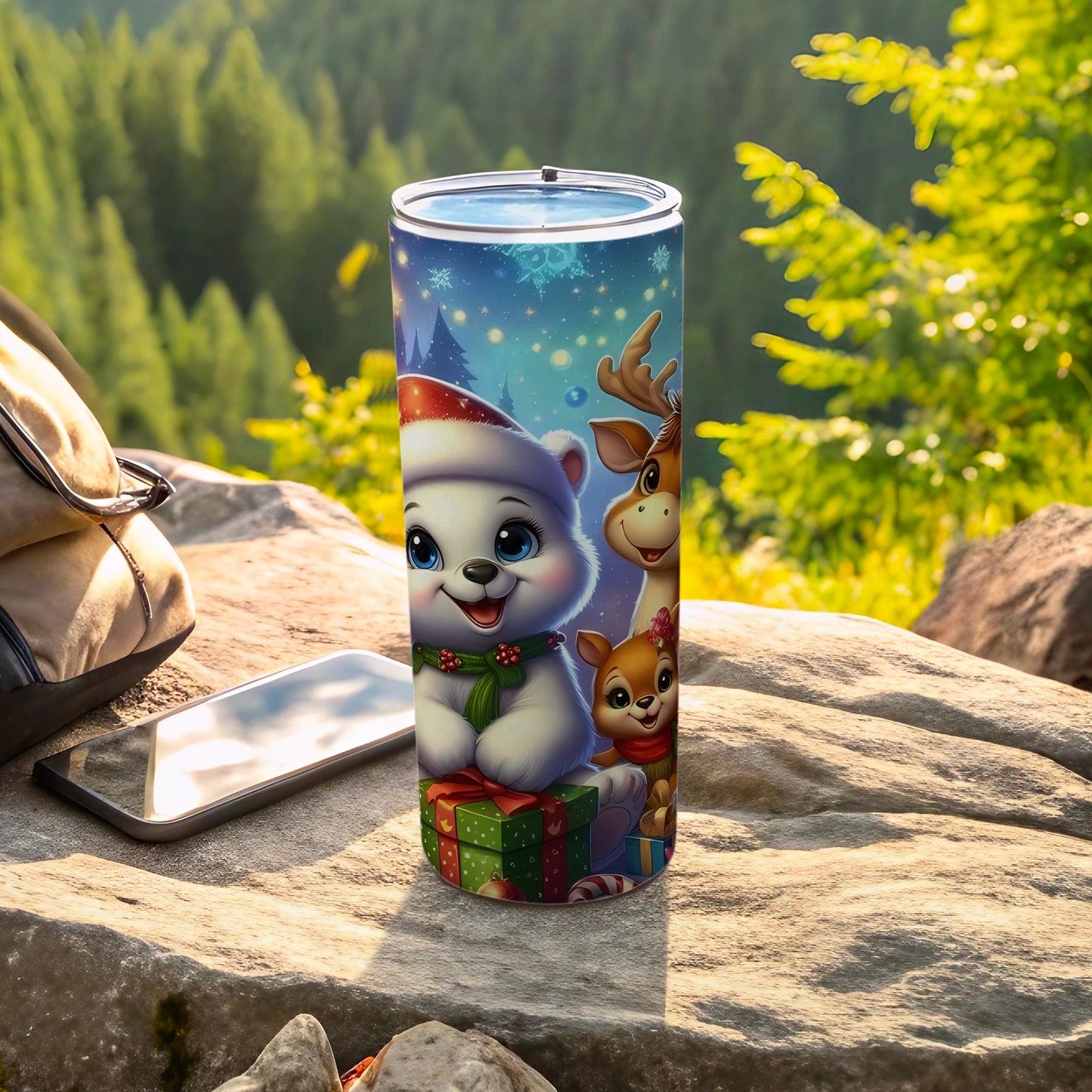 Adorable Cartoon Christmas Bear and Deer Tumbler
