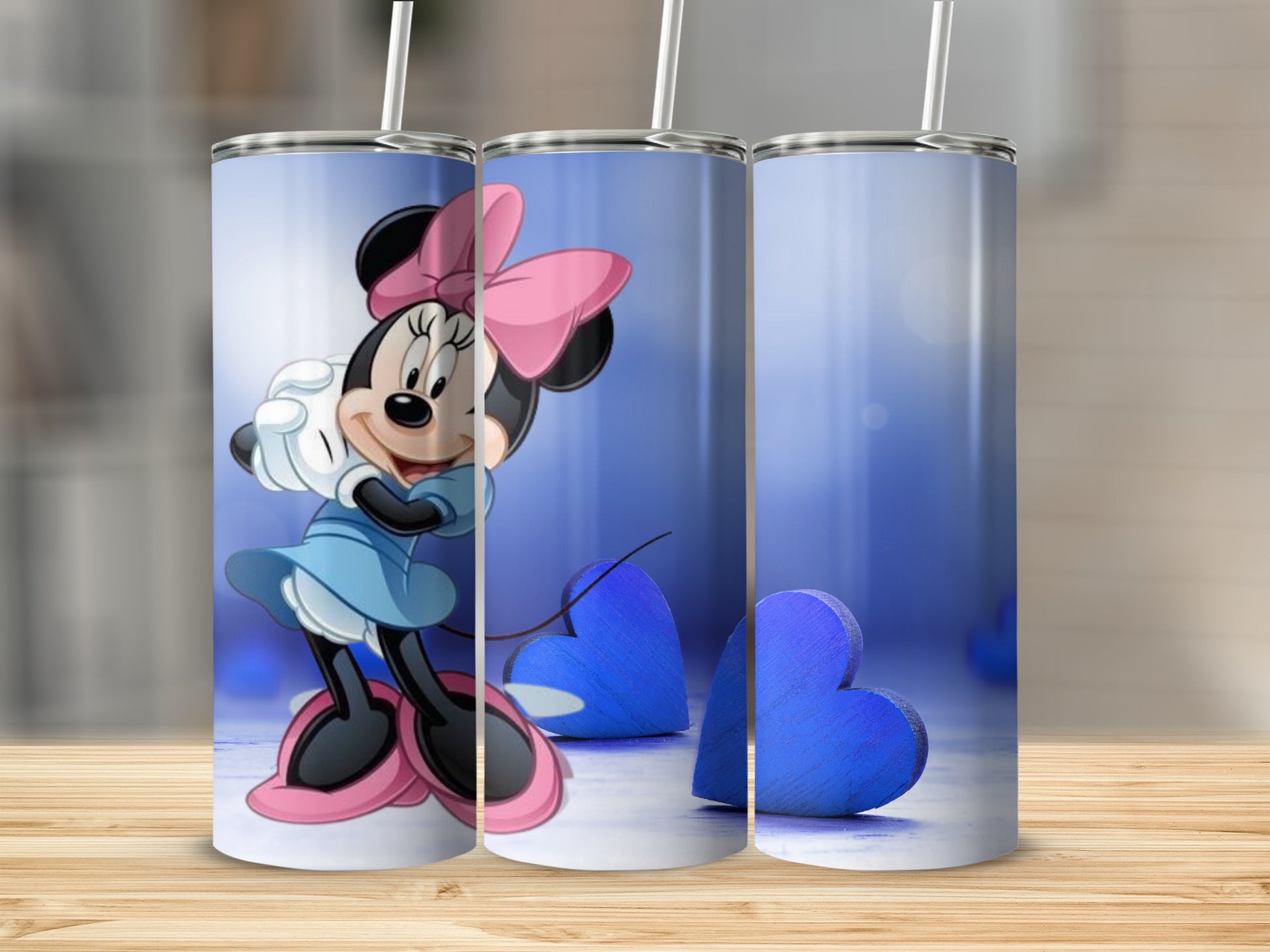 Minnie Character Design on Blue Themed Tumbler Set